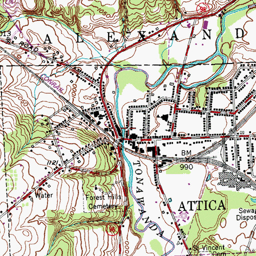 Topographic Map of Attica Fire Department Station 1, NY