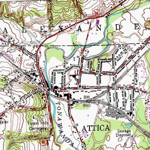 Topographic Map of Attica High School, NY