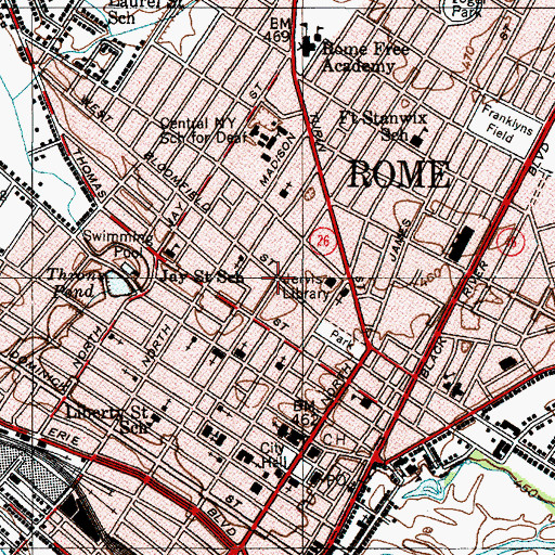Topographic Map of YMCA and YWCA of Rome, NY