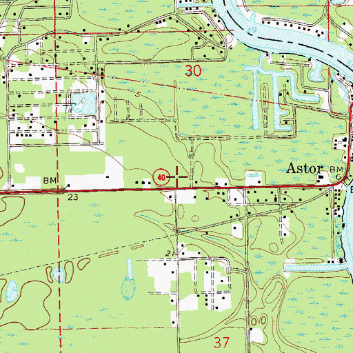 Topographic Map of Astor Post Office, FL