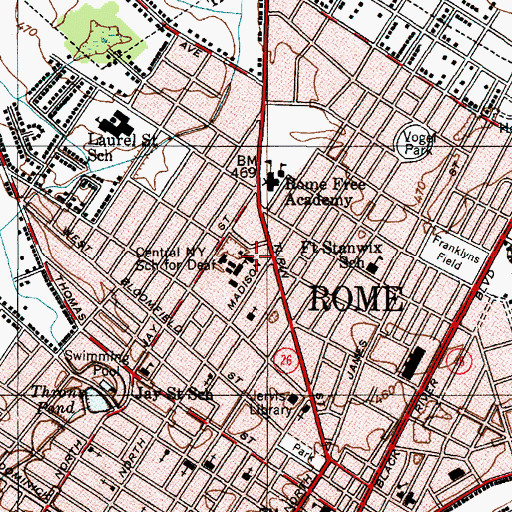 Topographic Map of Bissell Hall, NY