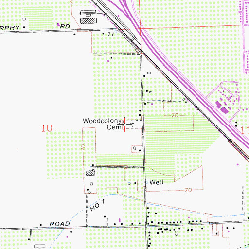 Topographic Map of Woodcolony Cemetery, CA