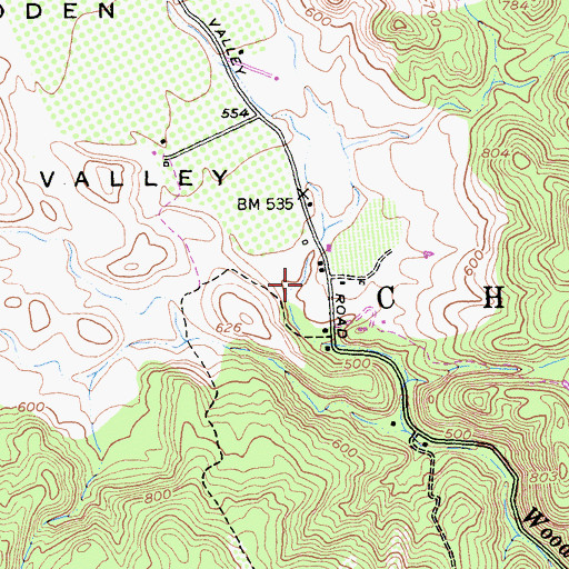 Topographic Map of Wooden Valley, CA