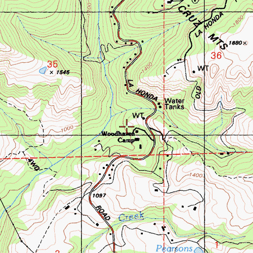 Topographic Map of Woodhaven Camp, CA