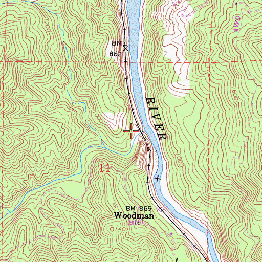 Topographic Map of Woodman Creek, CA