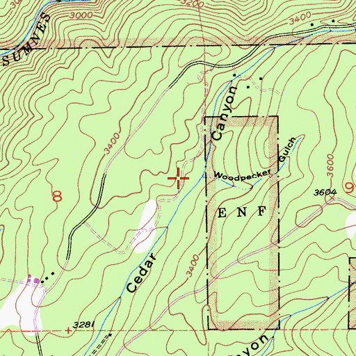 Topographic Map of Woodpecker Gulch, CA