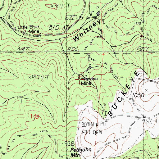 Topographic Map of Woodrat Mine, CA