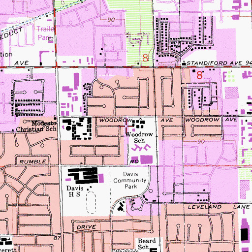 Topographic Map of Woodrow Elementary School, CA