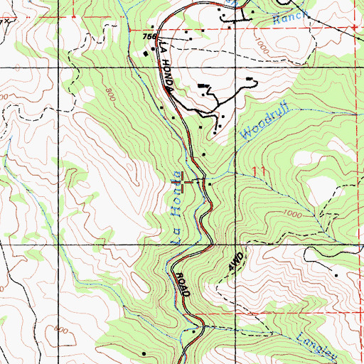 Topographic Map of Woodruff Creek, CA