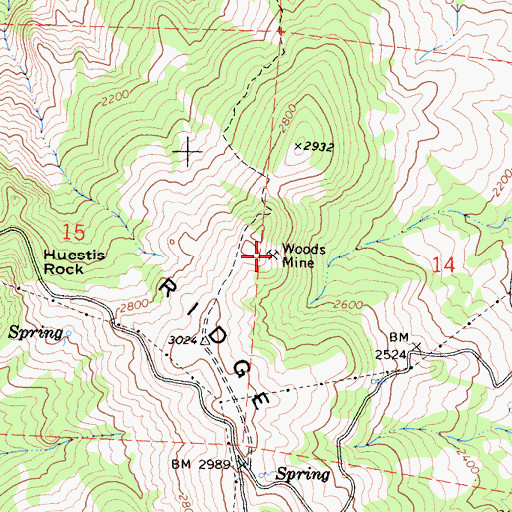 Topographic Map of Woods Mine, CA