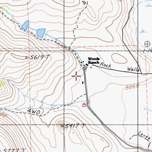 Topographic Map of Woods Ranch, CA