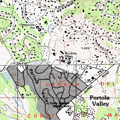 Topographic Map of Woodside Priory, CA