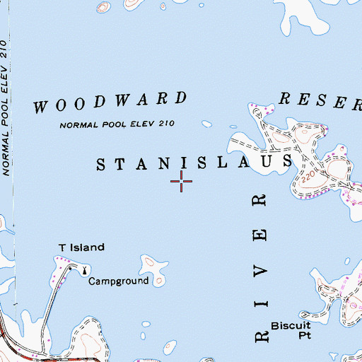 Topographic Map of Woodward Reservoir, CA
