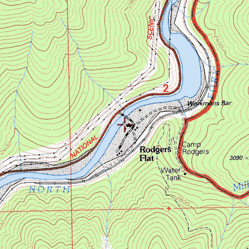 Topographic Map of Workmans Bar, CA