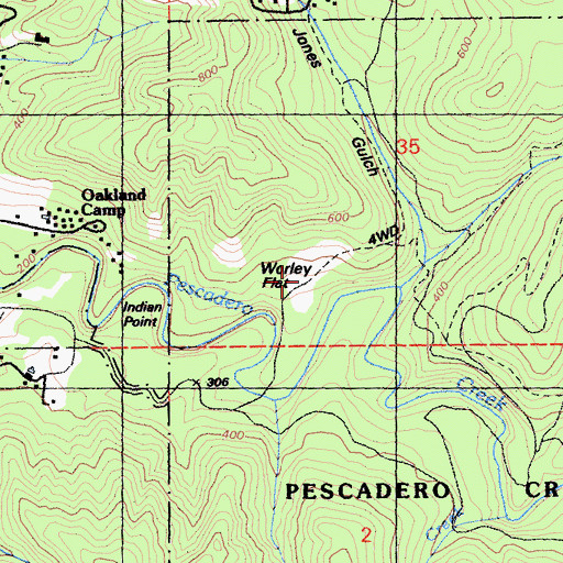 Topographic Map of Worley Flat, CA