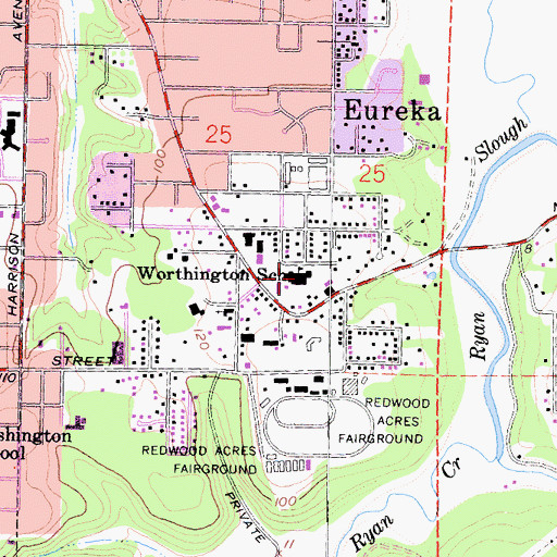 Topographic Map of Worthington Elementary School, CA