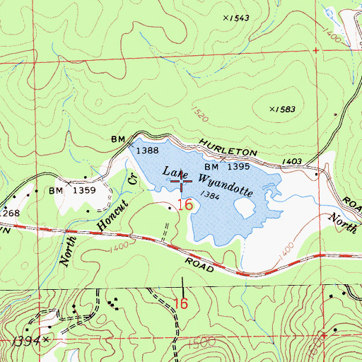 Topographic Map of Lake Wyandotte, CA