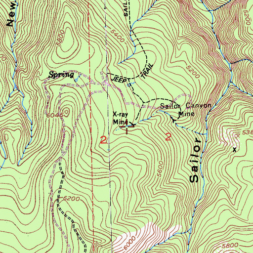 Topographic Map of X-Ray Mine, CA