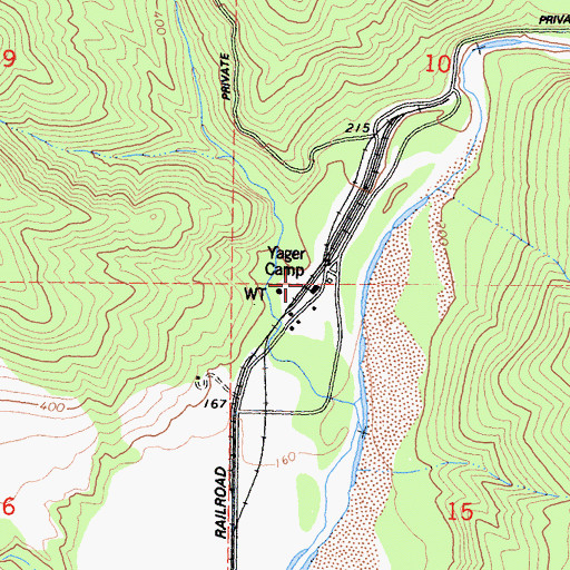 Topographic Map of Yager Camp, CA