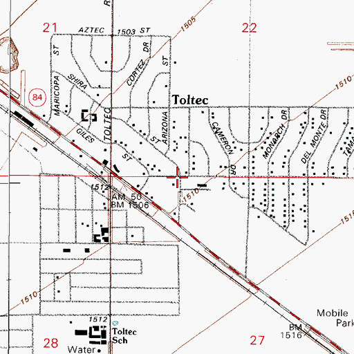 Topographic Map of Toltec Community Center, AZ