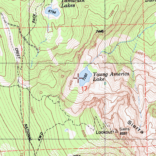 Topographic Map of Young America Lake, CA