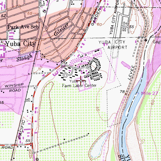 Topographic Map of Yuba City Farm Labor Center, CA