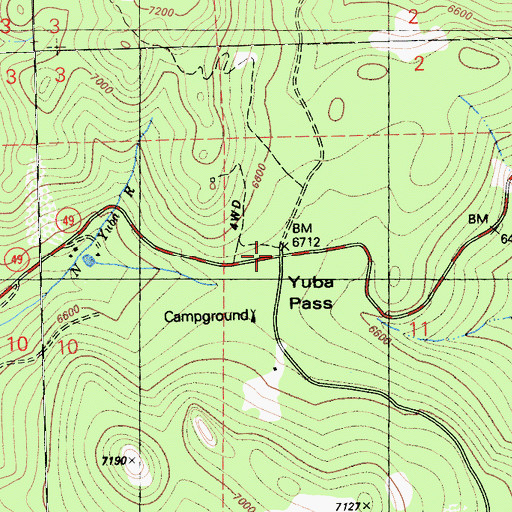 Topographic Map of Yuba Pass, CA