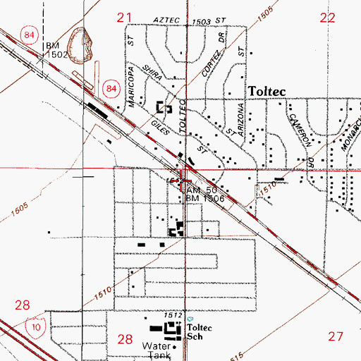 Topographic Map of Toltec Railroad Station, AZ