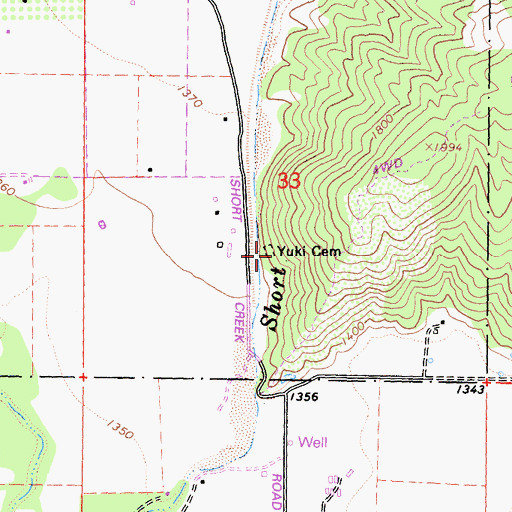 Topographic Map of Yuki Cemetery, CA