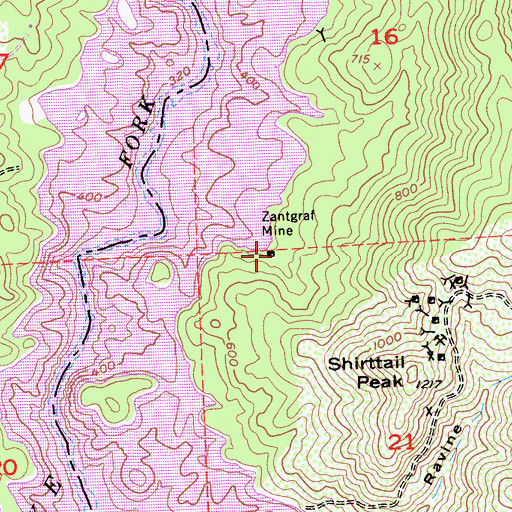 Topographic Map of Zantgraf Mine, CA
