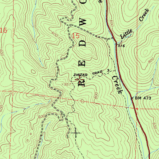 Topographic Map of Zigzag Trail Three, CA
