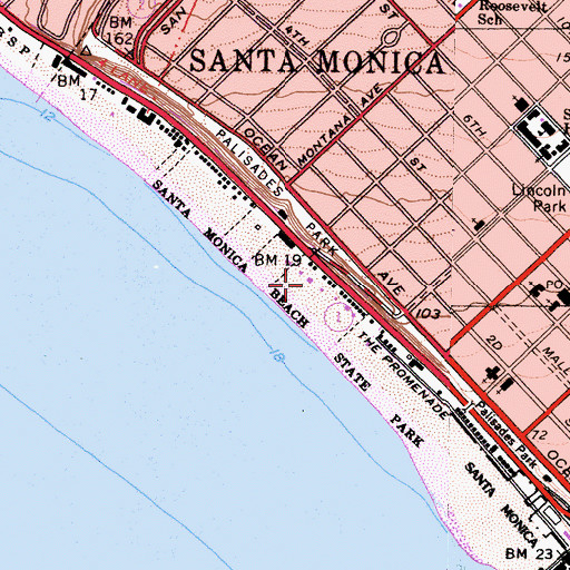 Topographic Map of Santa Monica State Beach, CA