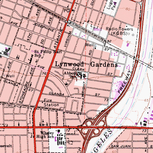 Topographic Map of Janie P Abbott Elementary School, CA