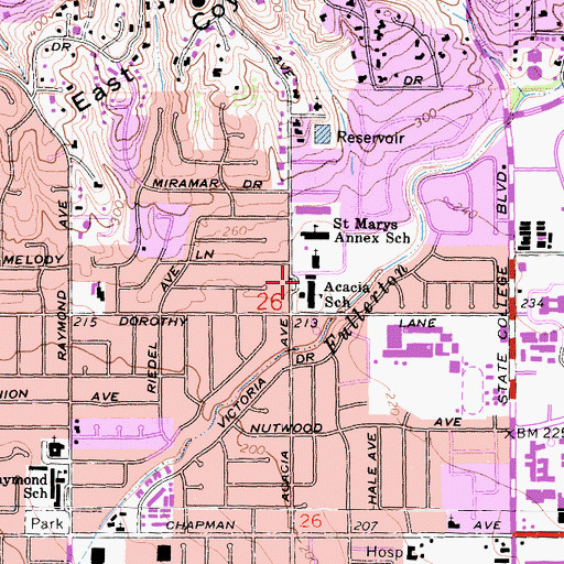 Topographic Map of Acacia Elementary School, CA