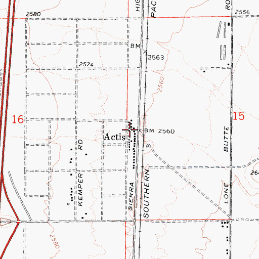 Topographic Map of Actis, CA