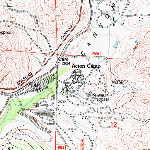 Topographic Map of Acton Camp, CA