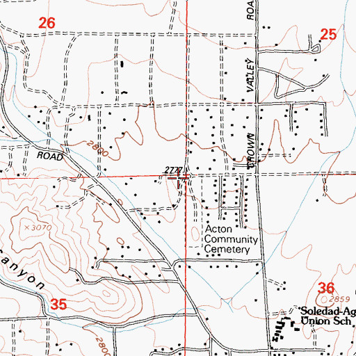 Topographic Map of Acton Community Cemetery, CA