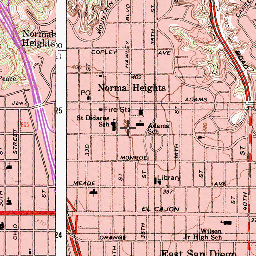 Topographic Map of John Adams Elementary School, CA