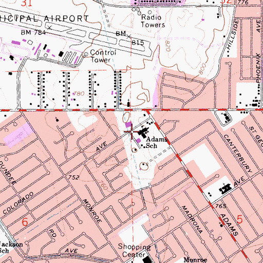 Topographic Map of Adams Elementary School, CA
