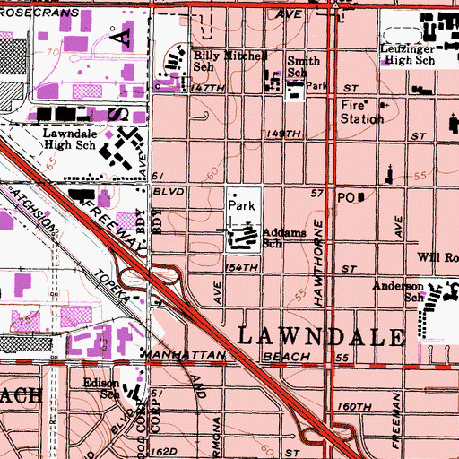 Topographic Map of Jane Addams Elementary School, CA
