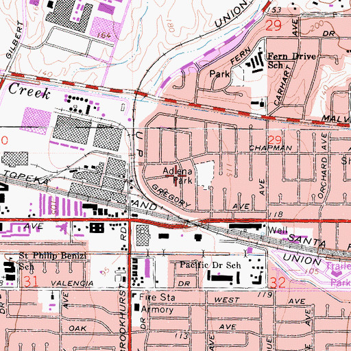 Topographic Map of Adlena Park, CA