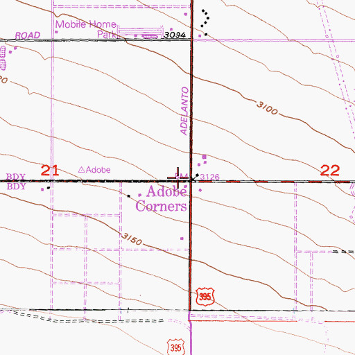 Topographic Map of Adobe Corners, CA