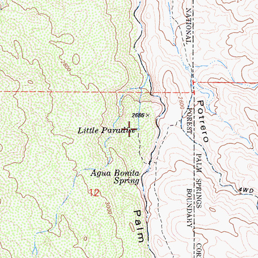 Topographic Map of Agua Bonita Spring, CA