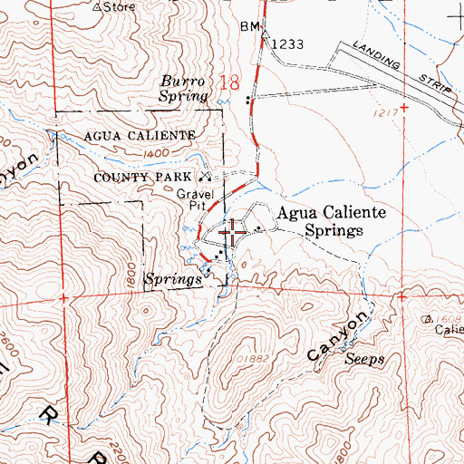 Topographic Map of Agua Caliente Springs, CA
