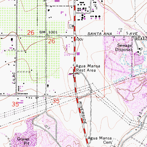 Topographic Map of Agua Mansa Rest Area, CA