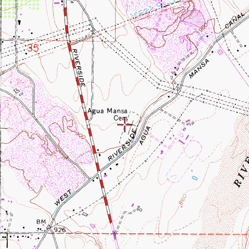 Topographic Map of Agua Mansa Cemetery, CA