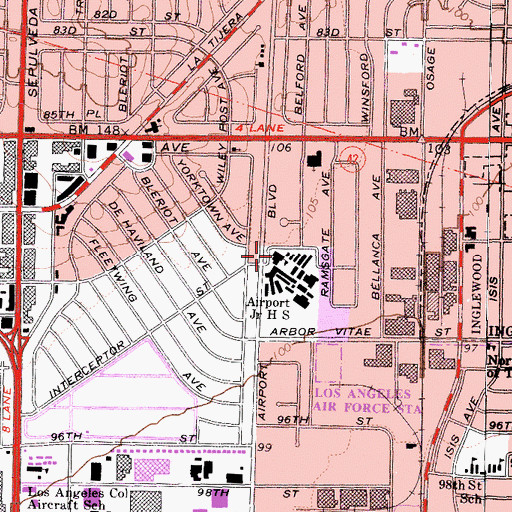 Topographic Map of Airport Junior High School, CA