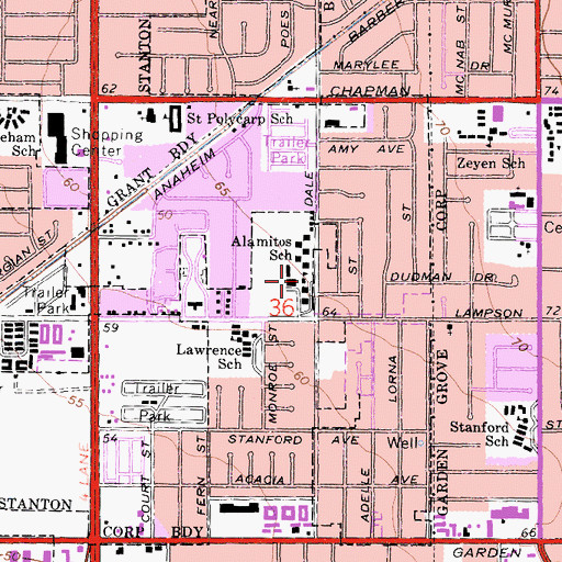 Topographic Map of Alamitos Intermediate School, CA