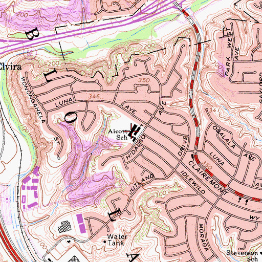 Topographic Map of Alcott Elementary School, CA