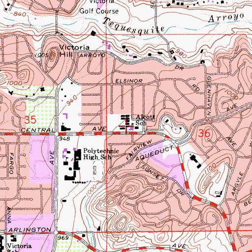 Topographic Map of Alcott Elementary School, CA